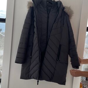 DKNY Charcoal Hooded Puffer Jacket